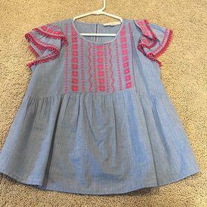 Loft embroidered chambray blouse size small